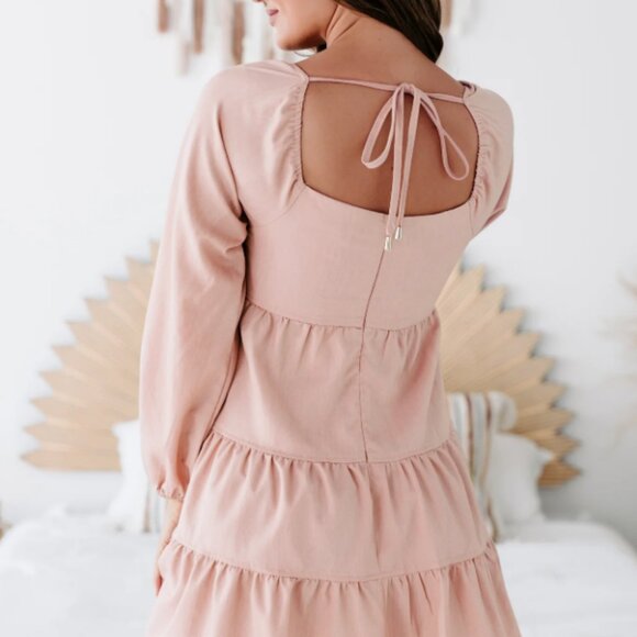 Tiered Long Sleeve Mini Dress in Pink Bell - Picture 4 of 6